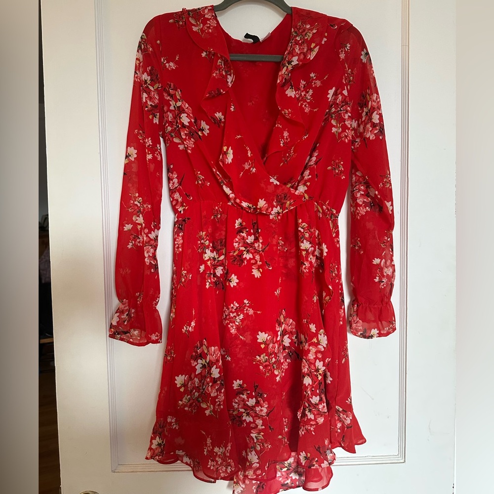 Floral Red Wrap Dress